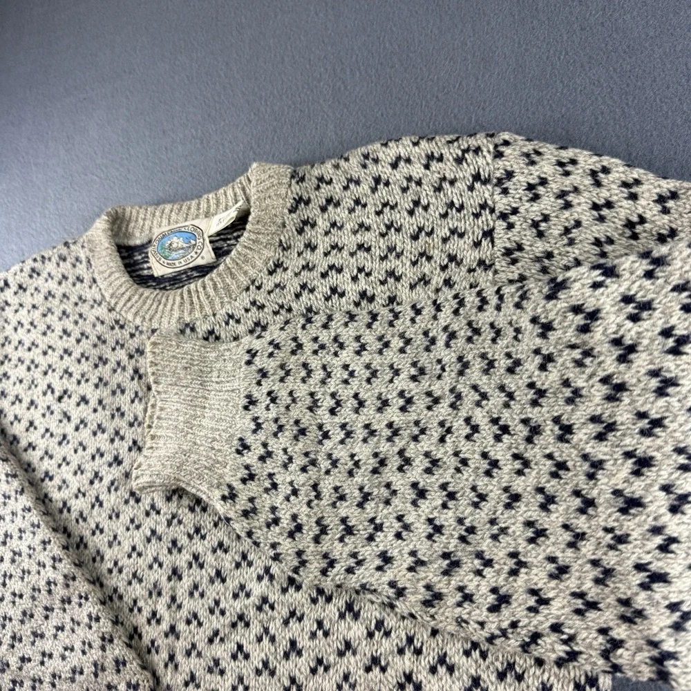 Vintage 80s Birdseye Sweater Men's M Beige Wool USA Environmental Clothing Co